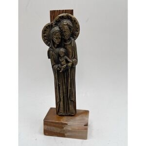 VTG Holy Family Pewter Statue Figurine On Marble Base Italy